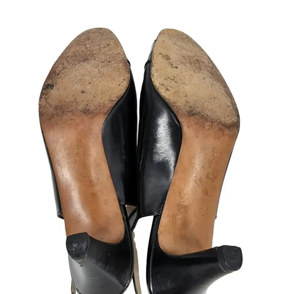 Salvatore Ferragamo Leather Semi Pointed Toe Slingback Heels Size 7.5 Narrow